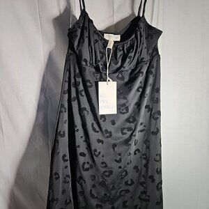 See You Monday LA CA Women's Black Cheetah Silky Dress - Spaghetti Straps